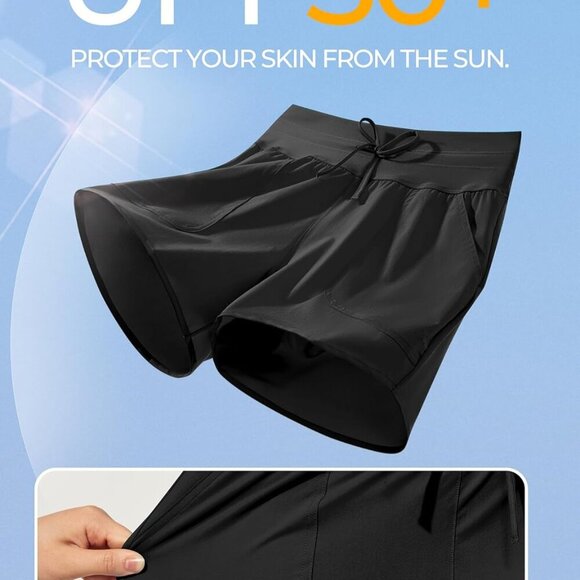 Women's 5" Stretchy High Waist Swim Shorts in Black - Picture 2 of 5